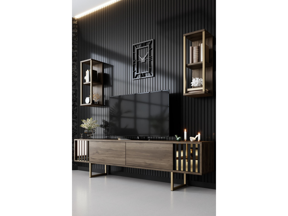 Porta TV in legno "Gold Line" - 180 x 30 x 48 cm - NoceNero