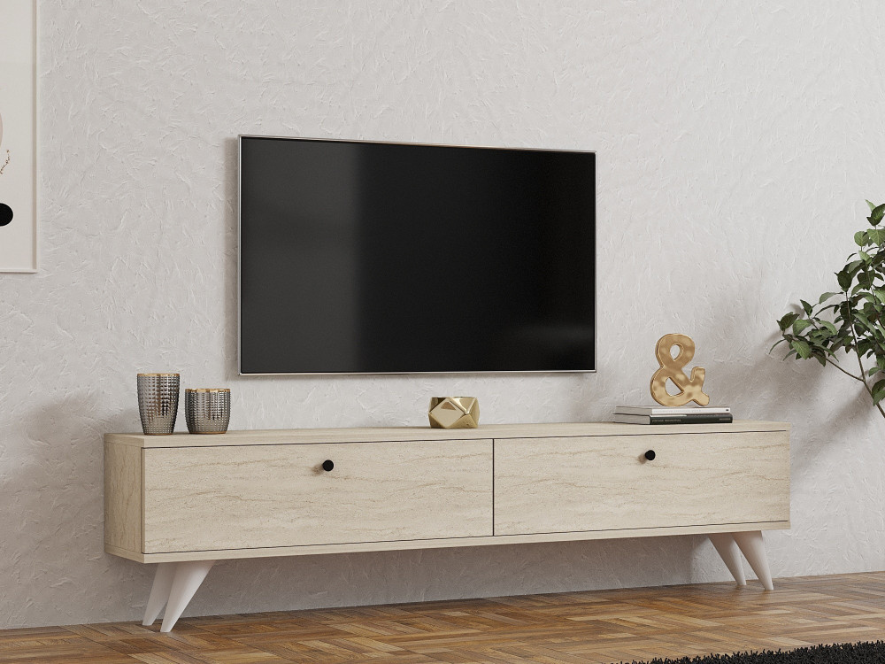Porta TV in legno "Parlak" - 160 x 25 x 40 cm - Beige