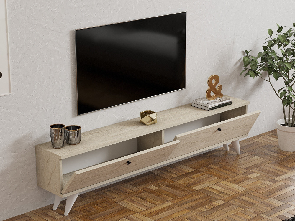 Porta TV in legno "Parlak" - 160 x 25 x 40 cm - Beige
