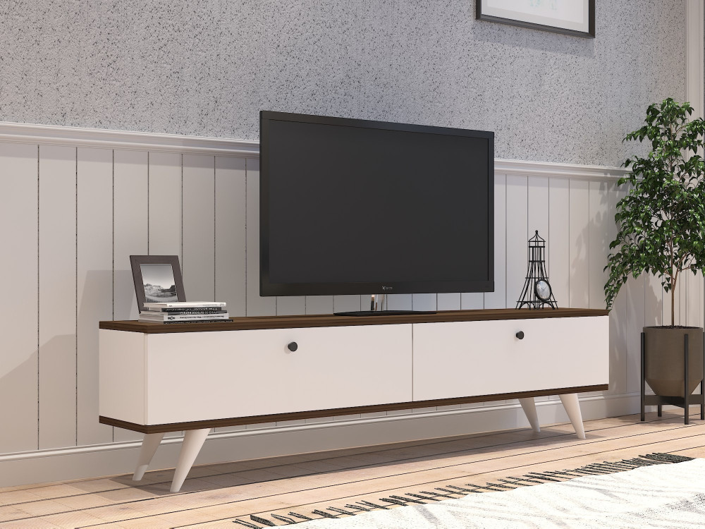 Porta TV in legno "Parlak" - 160 x 25 x 40 cm - Bianco