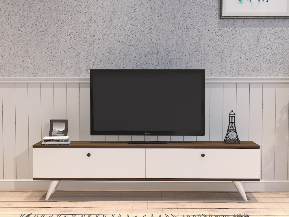 Porta TV in legno "Parlak" - 160 x 25 x 40 cm - Bianco