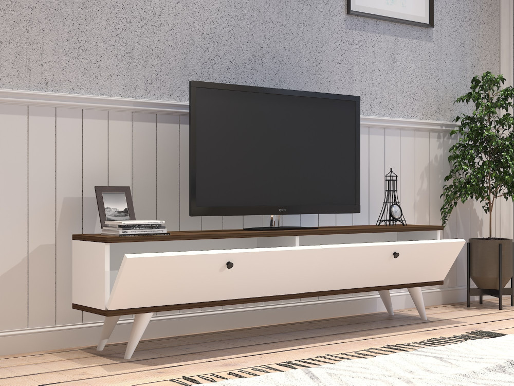 Porta TV in legno "Parlak" - 160 x 25 x 40 cm - Bianco