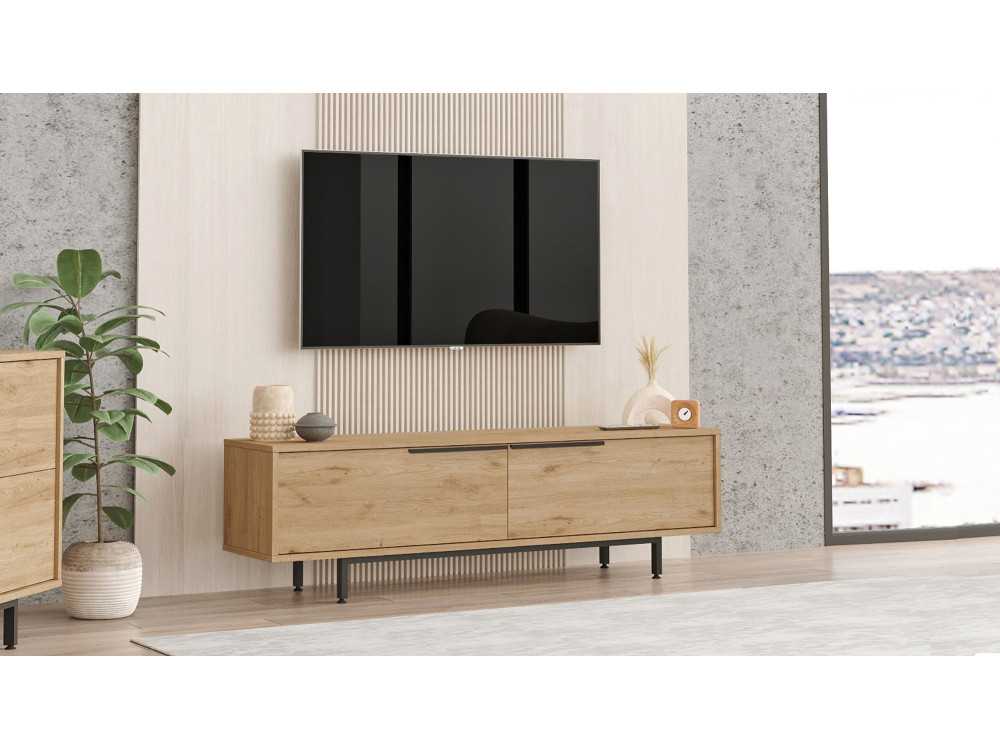 Porta TV in legno "Calvin" - 160 x 35 x 45 cm - Marrone