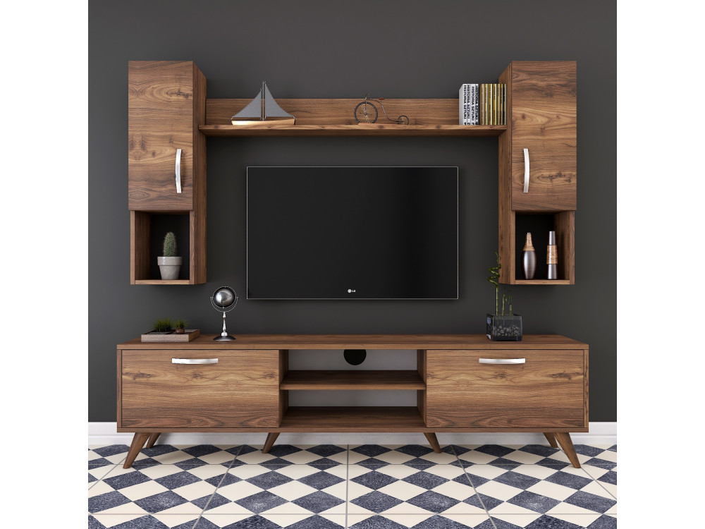 Porta TV in legno "Mezalun" - 180 x 35 x 48 cm - Marrone