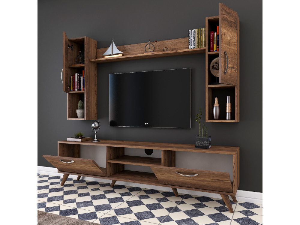 Porta TV in legno "Mezalun" - 180 x 35 x 48 cm - Marrone