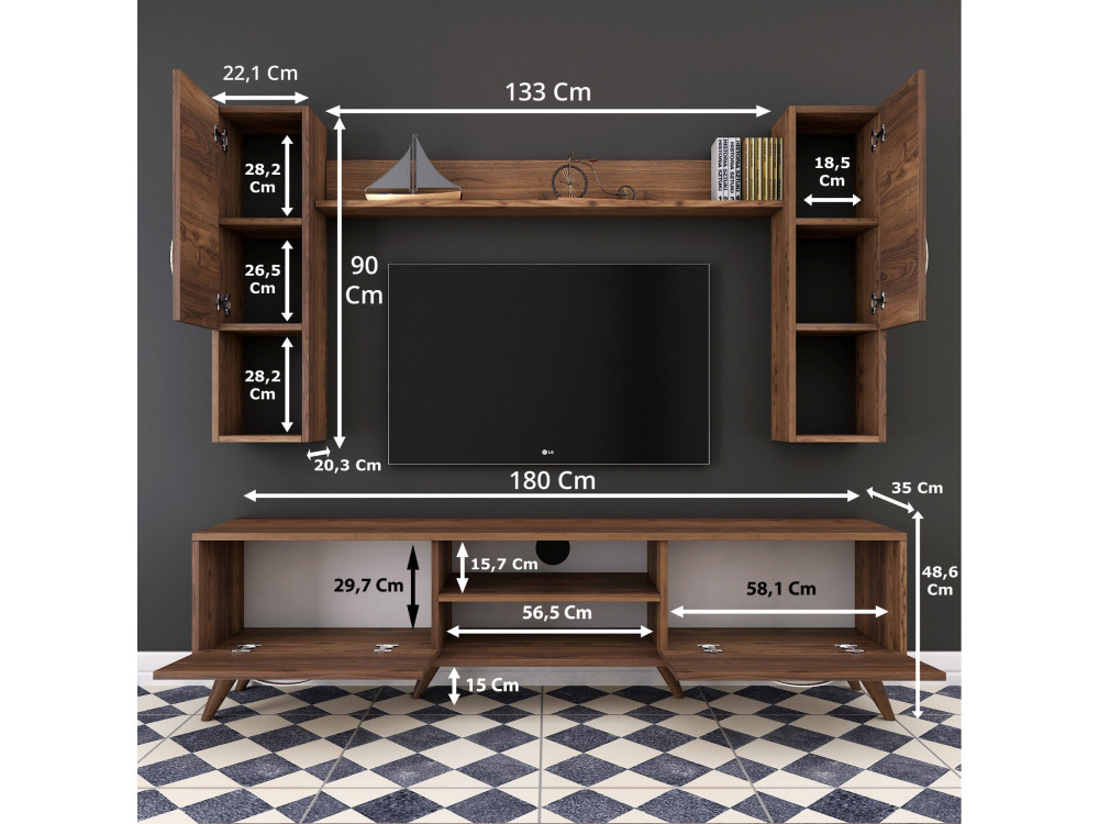 Porta TV in legno "Mezalun" - 180 x 35 x 48 cm - Marrone