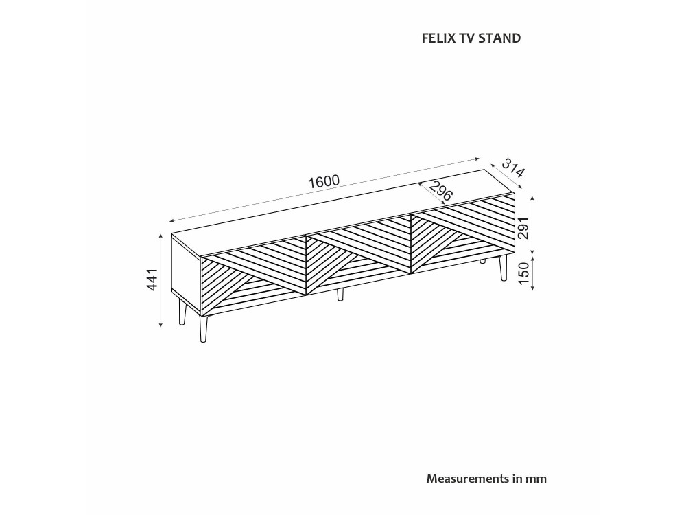 Porta TV in legno "Felix" - 160 x 31 x 44 cm - Marrone