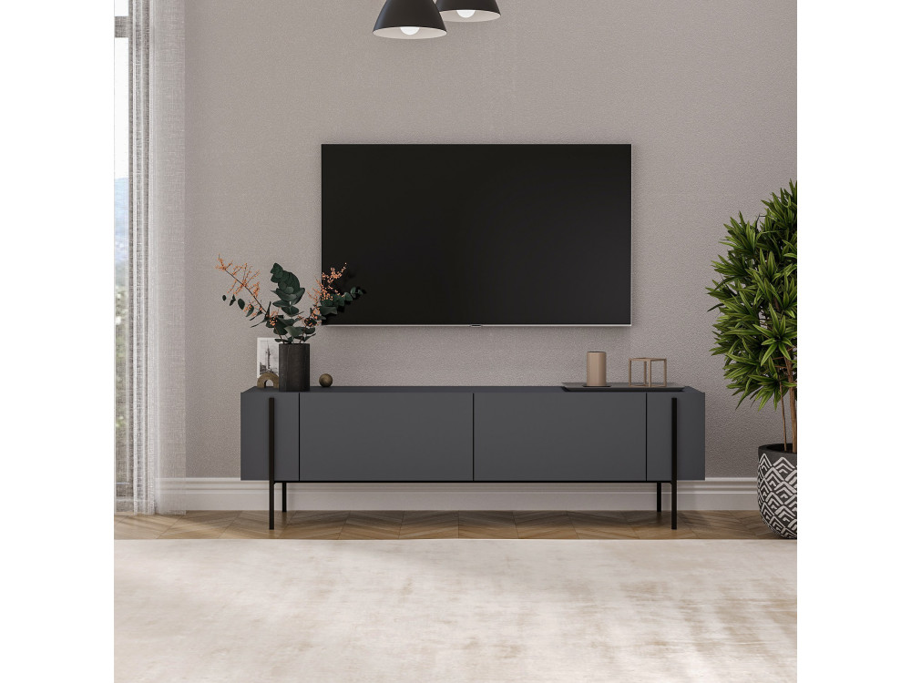 Porta TV in legno "Herman" - 160 x 31 x 45 cm - Grigio antracite