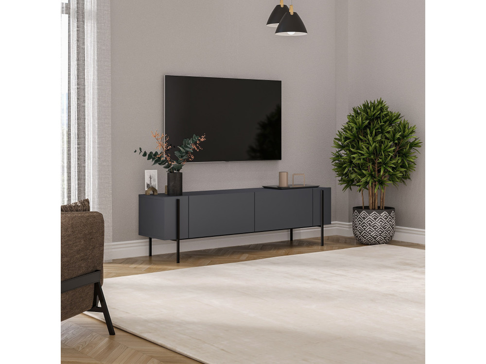 Porta TV in legno "Herman" - 160 x 31 x 45 cm - Grigio antracite