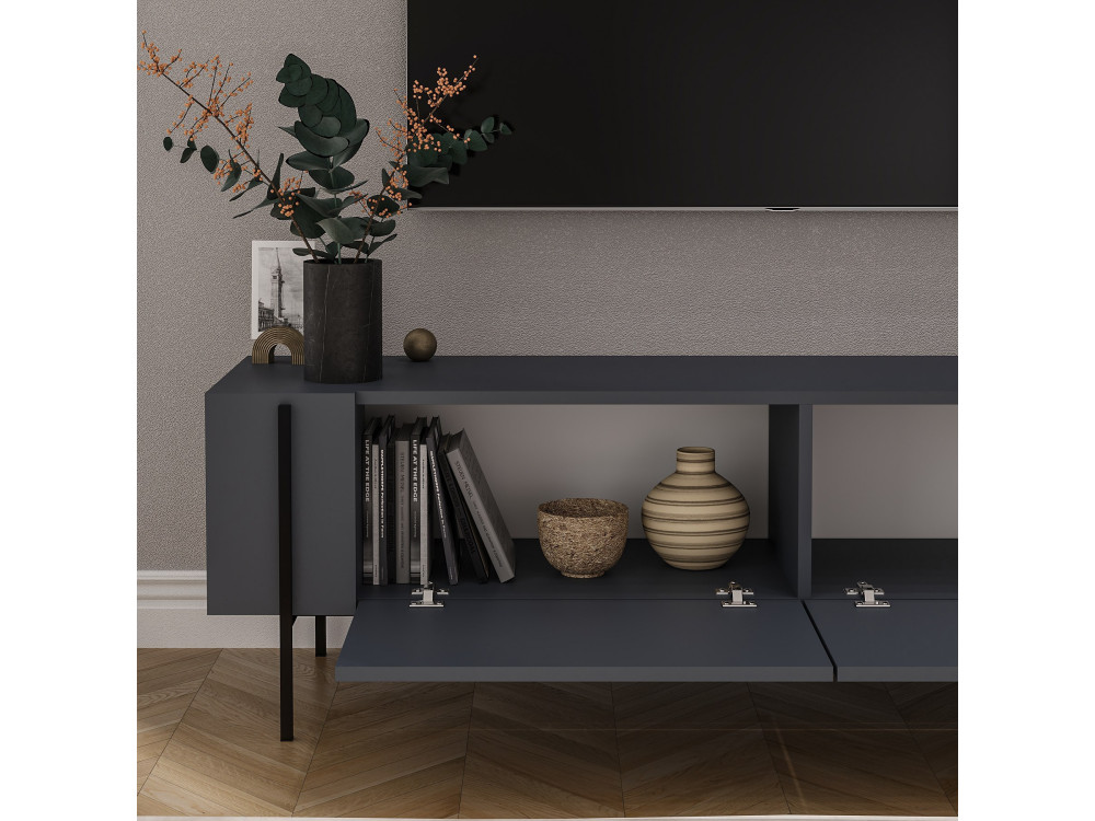 Porta TV in legno "Herman" - 160 x 31 x 45 cm - Grigio antracite