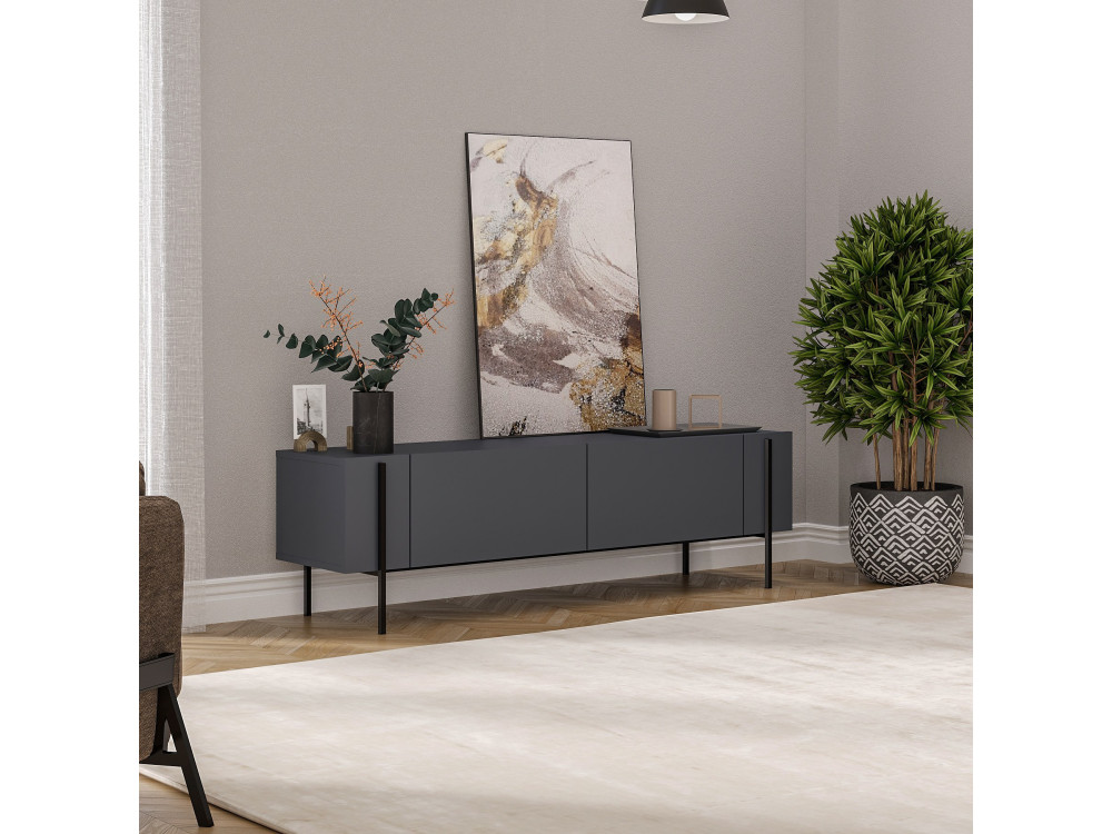 Porta TV in legno "Herman" - 160 x 31 x 45 cm - Grigio antracite