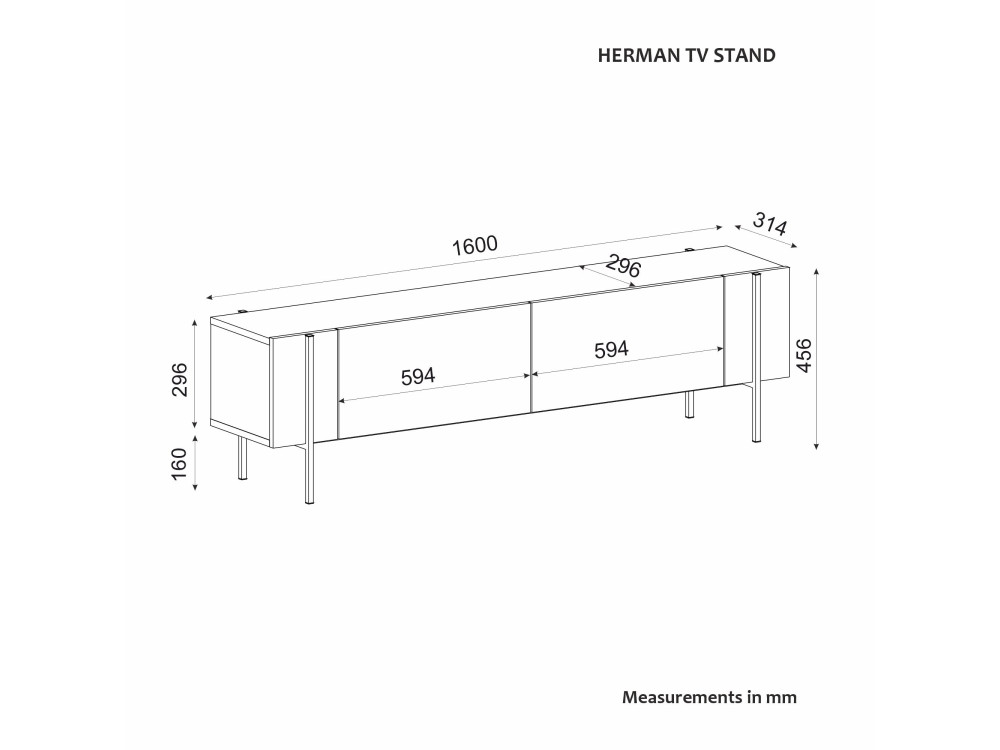 Porta TV in legno "Herman" - 160 x 31 x 45 cm - Grigio antracite