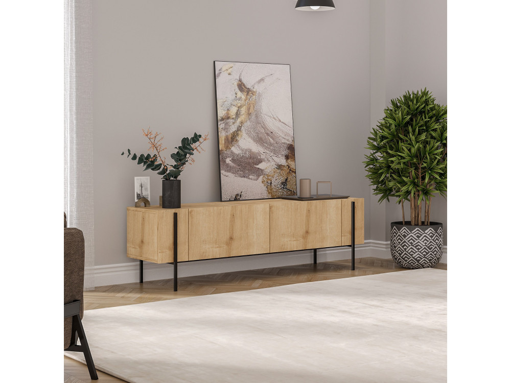 Porta TV in legno "Herman" - 160 x 31 x 45 cm - Beige