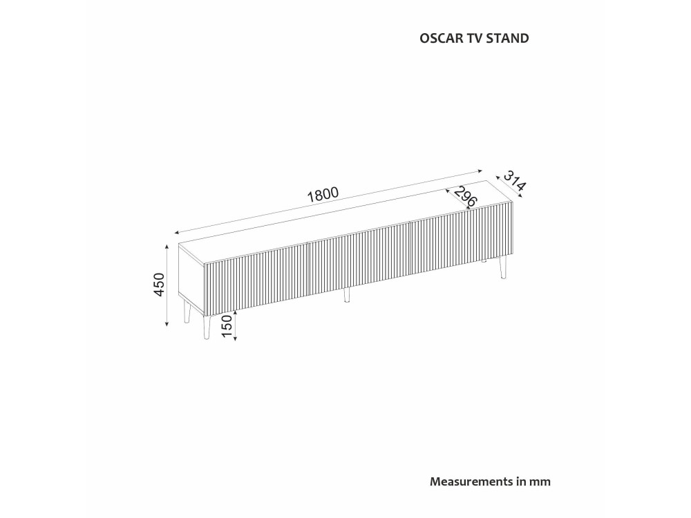 Porta TV in legno "Oscar" - 180 x 31 x 45 cm - Beige