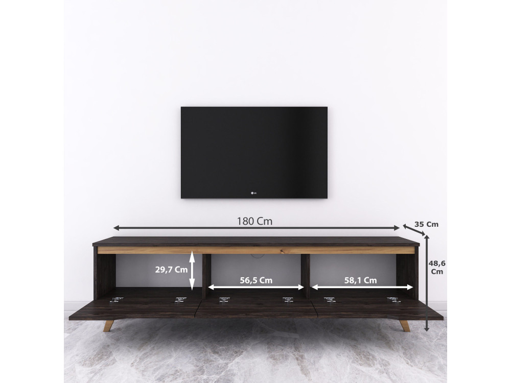 Porta TV in legno "Digi" - 180 x 35 x 48 cm - Nero