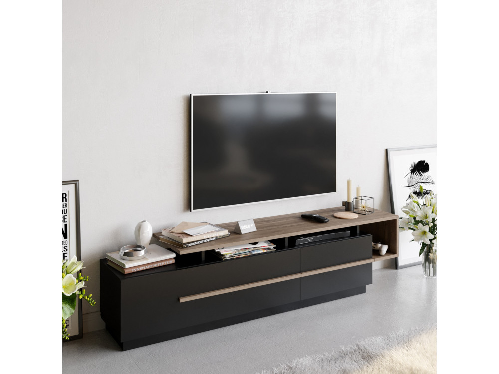 Porta TV in legno "Basak" - 180 x 40 x 46 cm - Nero