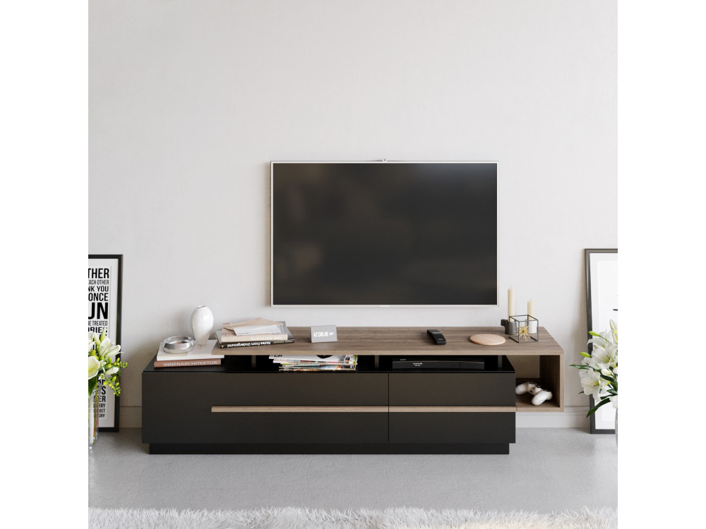 Porta TV in legno "Basak" - 180 x 40 x 46 cm - Nero