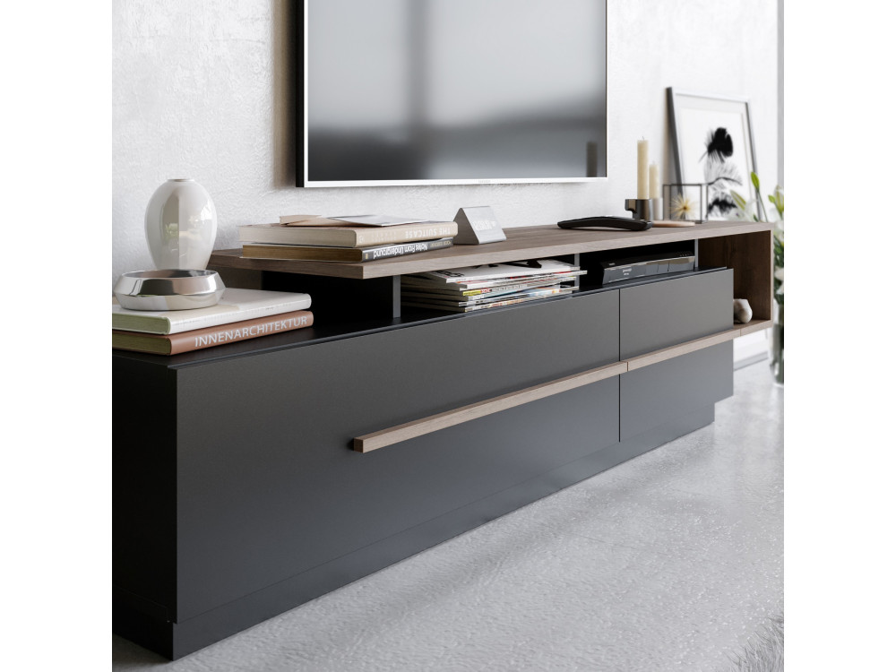 Porta TV in legno "Basak" - 180 x 40 x 46 cm - Nero