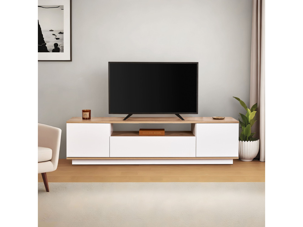 Porta TV in legno "Veramont" - 180 x 44 x 44 cm - Marrone chiaro