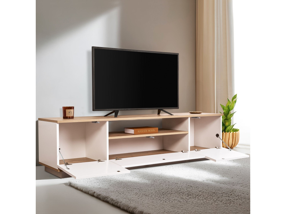 Porta TV in legno "Veramont" - 180 x 44 x 44 cm - Marrone chiaro