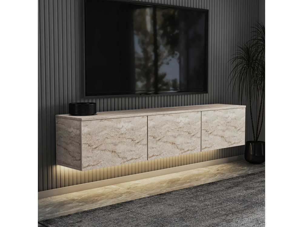Mobile TV a parete in legno con illuminazione LED "Neon illuminated" - 160 x 32 x 35 cm - Travertino