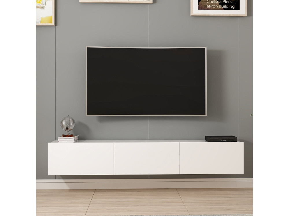 Mobile TV sospeso in legno "Rigel" - 180 x 32 x 30 cm - Bianco