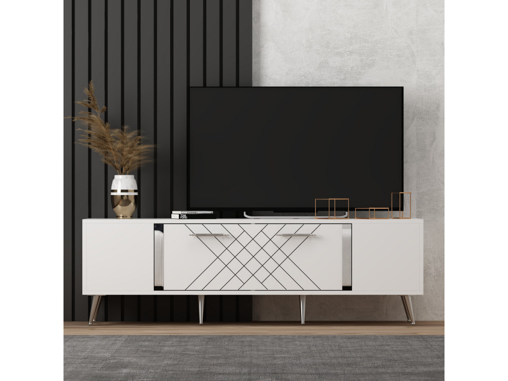 Porta TV in legno "Detas" - 150 x 35 x 48 cm - Argento