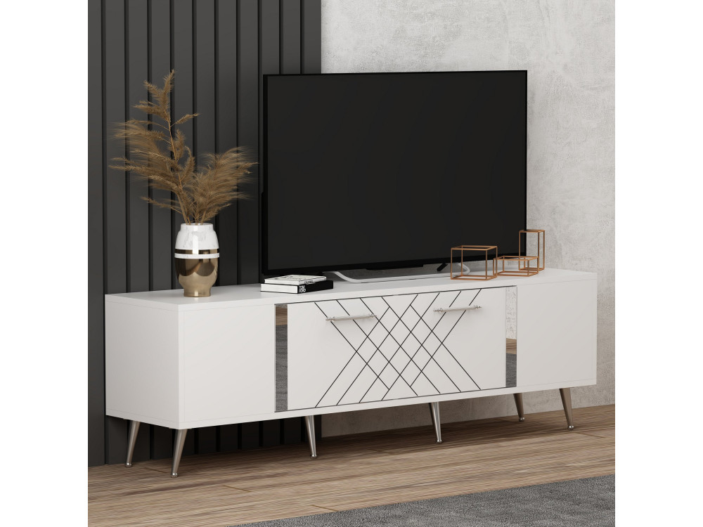 Porta TV in legno "Detas" - 150 x 35 x 48 cm - Argento