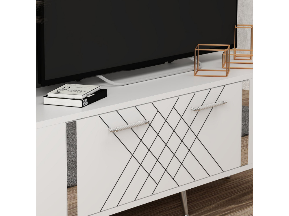 Porta TV in legno "Detas" - 150 x 35 x 48 cm - Argento