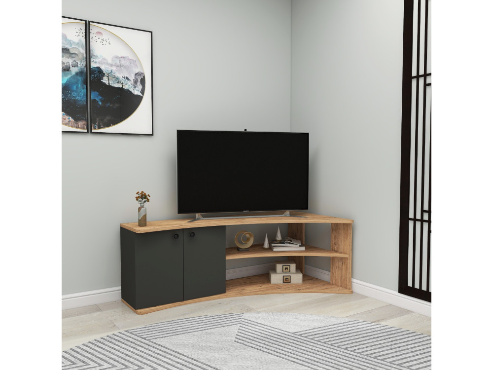 Mobile TV angolare in legno "Termera" - 135 x 67 x 48 cm - Marrone