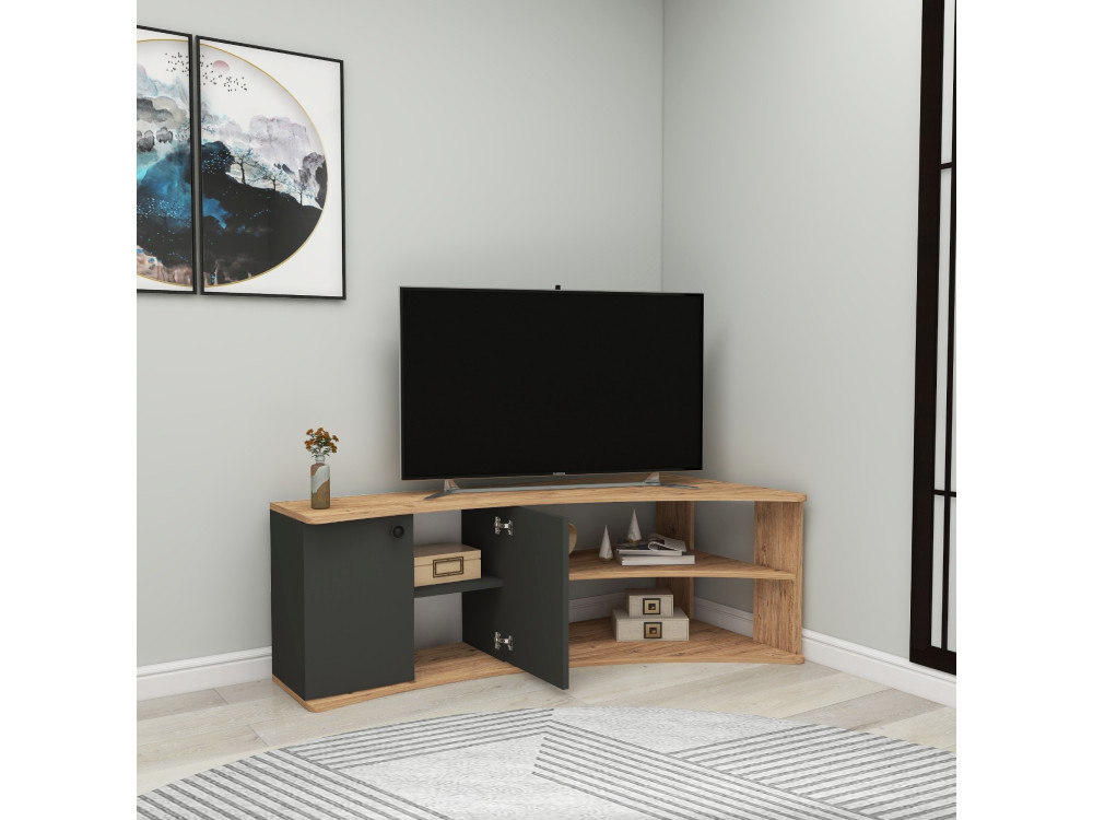 Mobile TV angolare in legno "Termera" - 135 x 67 x 48 cm - Marrone