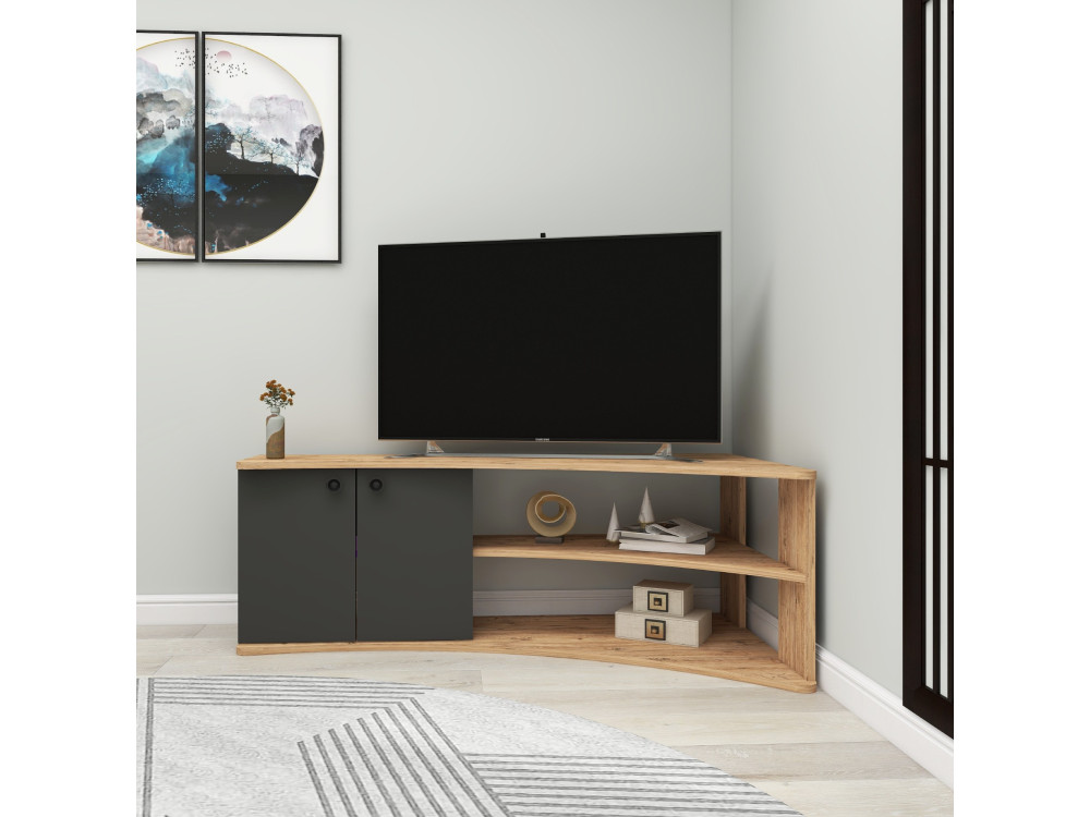 Mobile TV angolare in legno "Termera" - 135 x 67 x 48 cm - Marrone