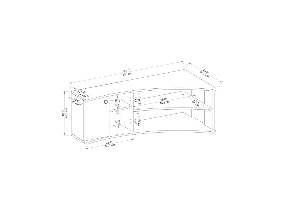 Mobile TV angolare in legno "Termera" - 135 x 67 x 48 cm - Marrone
