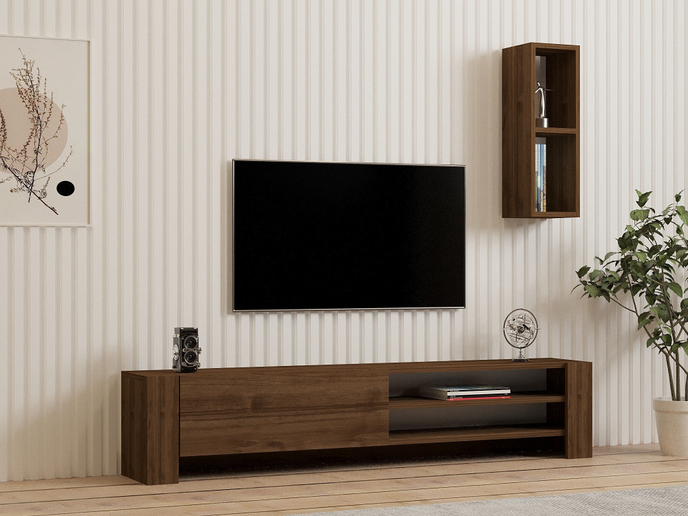 Porta TV Naz" in legno con mensola a muro - 160 x 26 x 33 cm - Marrone
