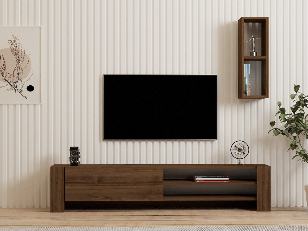 Porta TV Naz" in legno con mensola a muro - 160 x 26 x 33 cm - Marrone