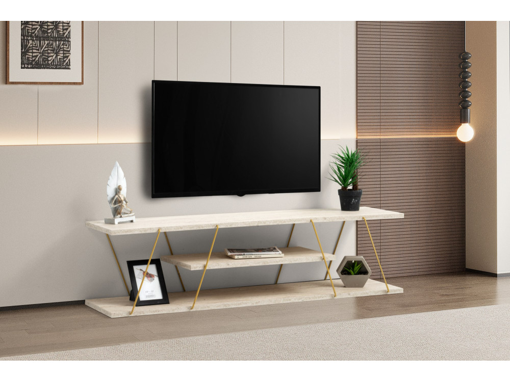 Porta TV in legno "Canaz" - 120 x 30 x 33 cm - Travertino