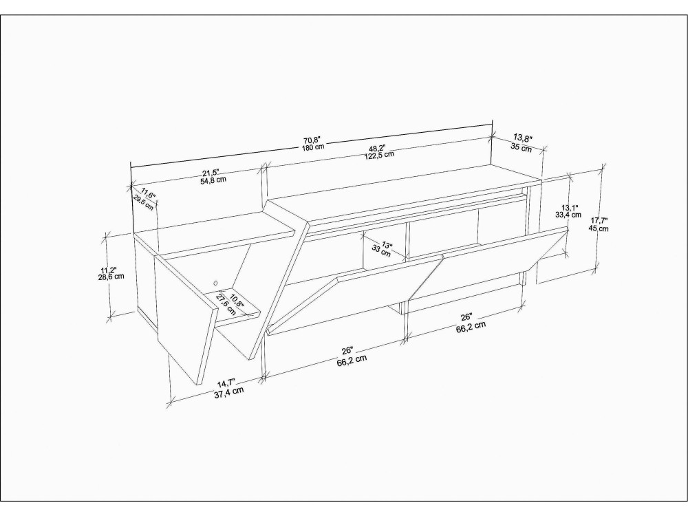 Porta TV in legno "Zonas" - 180 x 35 x 28 cm - Bianco