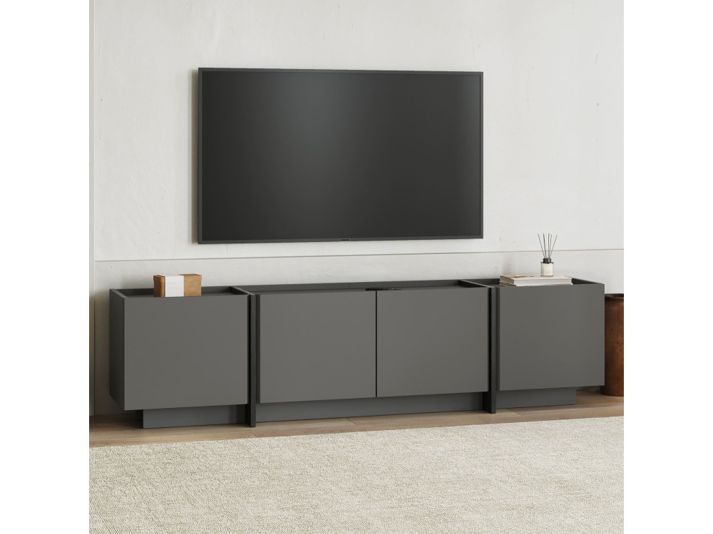 Porta TV in legno "Lowen" - 180 x 35 x 46 cm - Antracite / Nero