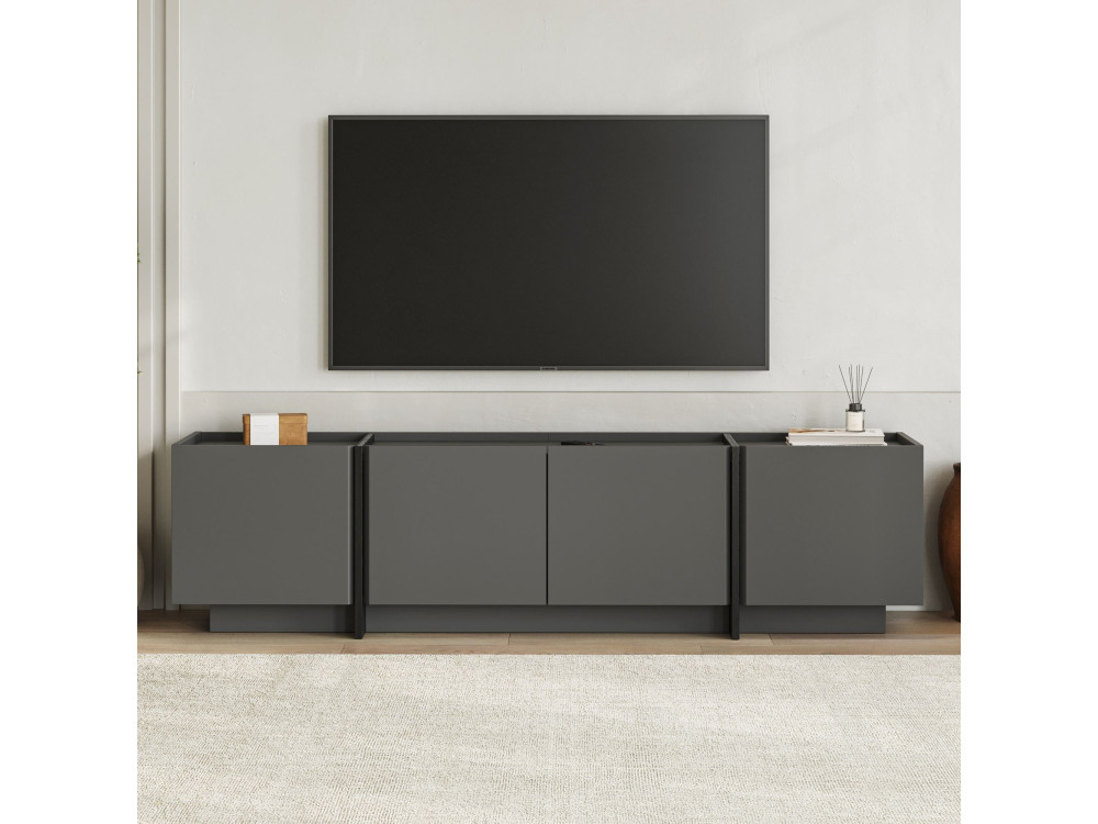 Porta TV in legno "Lowen" - 180 x 35 x 46 cm - Antracite / Nero