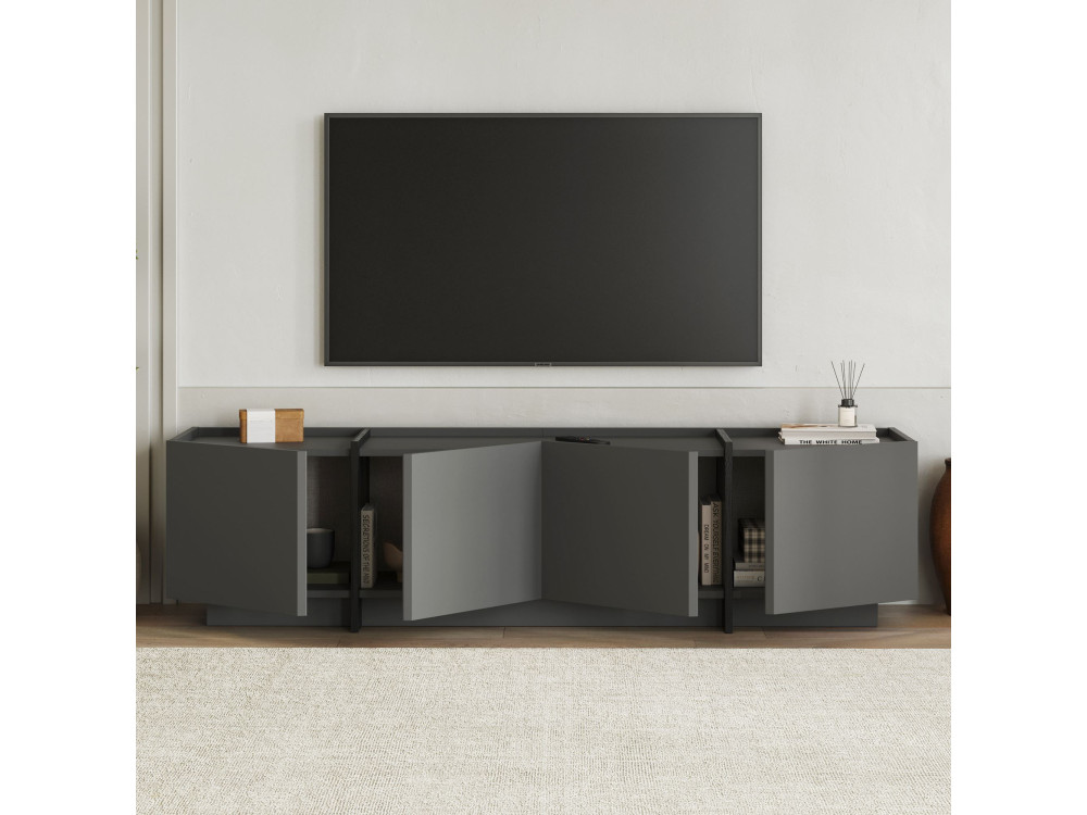 Porta TV in legno "Lowen" - 180 x 35 x 46 cm - Antracite / Nero