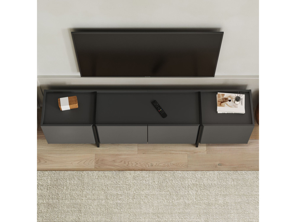 Porta TV in legno "Lowen" - 180 x 35 x 46 cm - Antracite / Nero