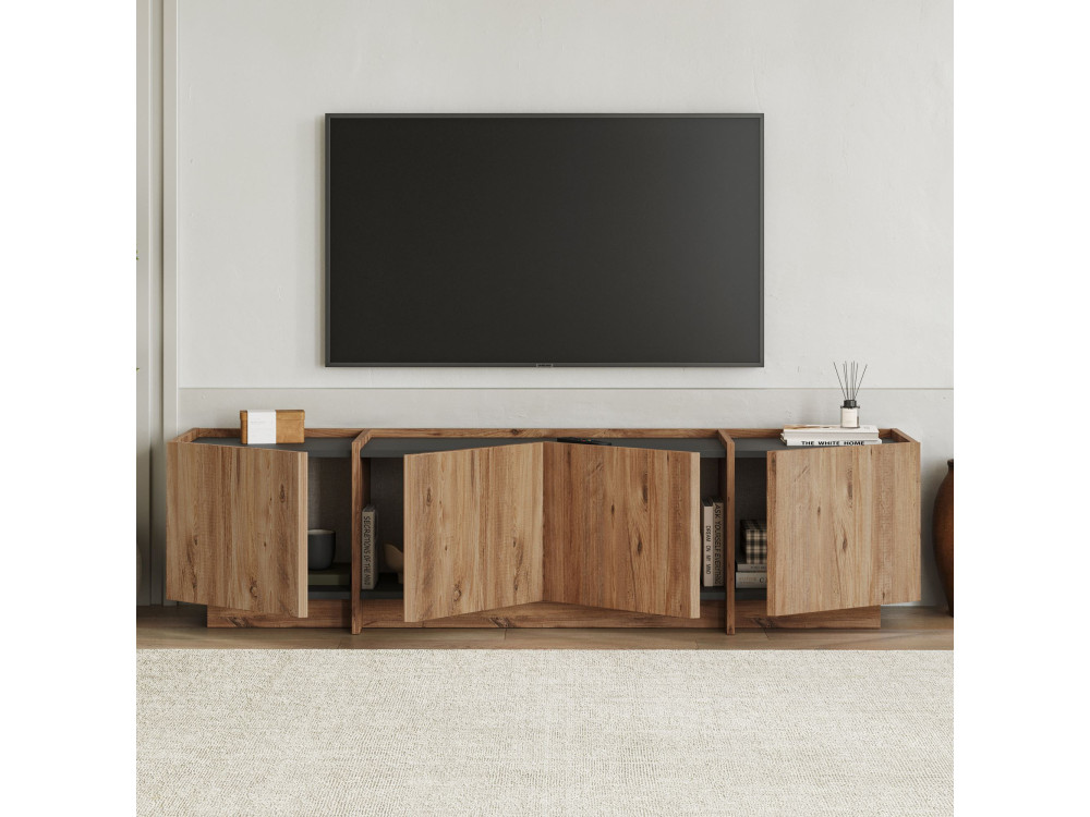 Porta TV in legno "Lowen" - 180 x 35 x 46 cm - Pino Atlantico / Antracite