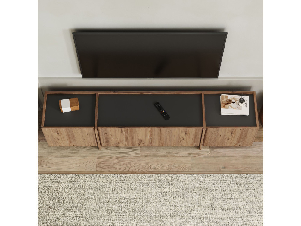 Porta TV in legno "Lowen" - 180 x 35 x 46 cm - Pino Atlantico / Antracite
