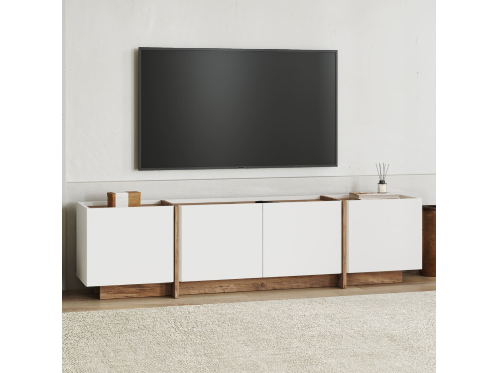 Mobile TV in legno "Lowen" - 180 x 35 x 46 cm - Bianco / Pino Atlantico