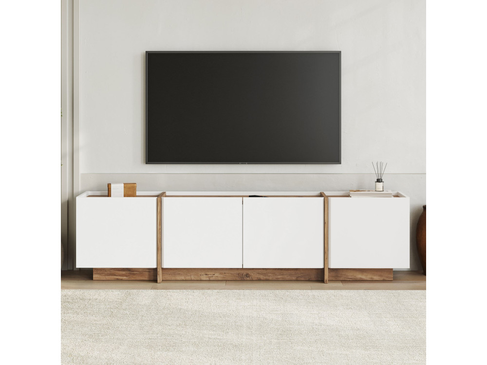 Mobile TV in legno "Lowen" - 180 x 35 x 46 cm - Bianco / Pino Atlantico