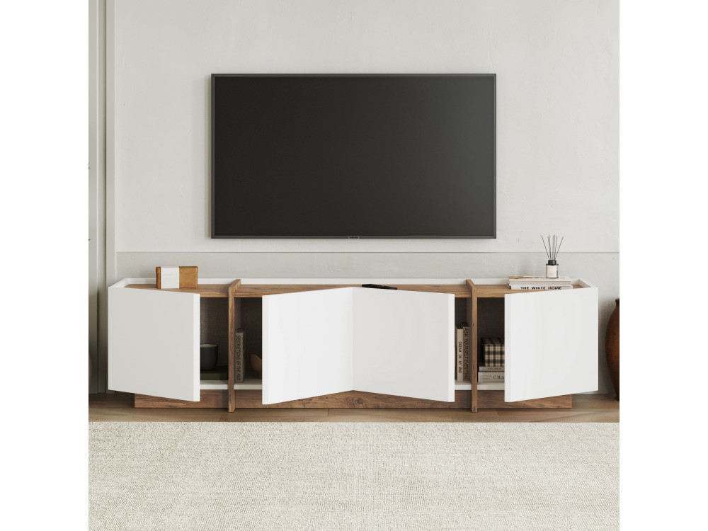 Mobile TV in legno "Lowen" - 180 x 35 x 46 cm - Bianco / Pino Atlantico