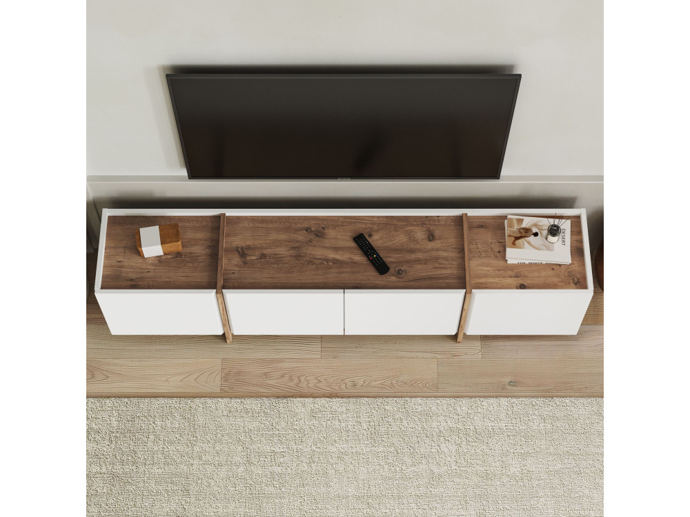 Mobile TV in legno "Lowen" - 180 x 35 x 46 cm - Bianco / Pino Atlantico