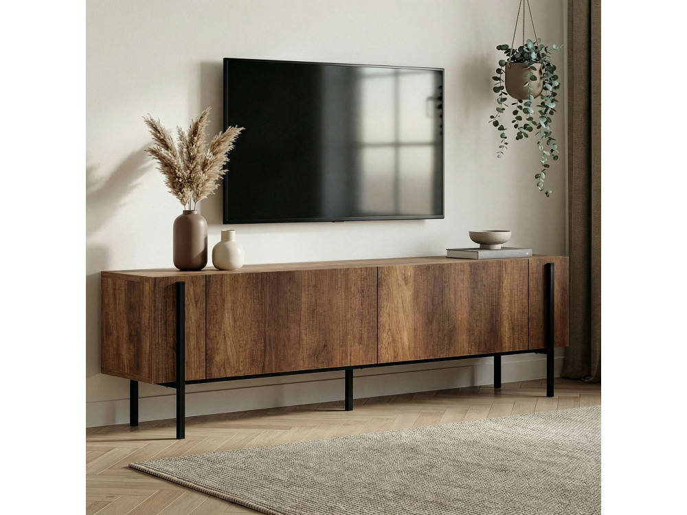 Porta TV in legno "Nexus" - 180 x 30 x 45 cm - Noce Barocco / Nero