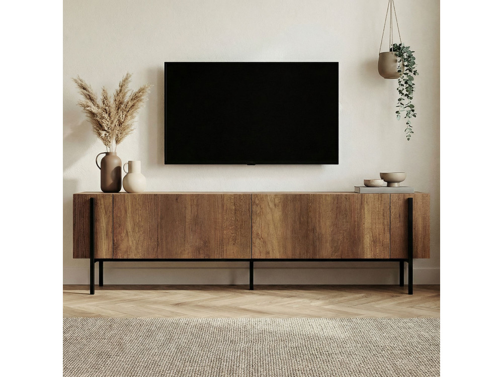 Porta TV in legno "Nexus" - 180 x 30 x 45 cm - Noce Barocco / Nero