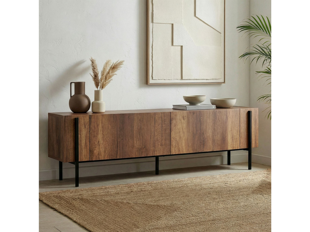 Porta TV in legno "Nexus" - 180 x 30 x 45 cm - Noce Barocco / Nero